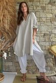 Tasha Cushion Cotton Oversized Shirt Tunic Stone